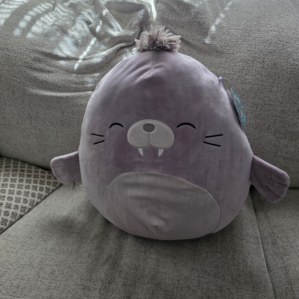 Squishmallows Plush Walrus in Purple and Gray